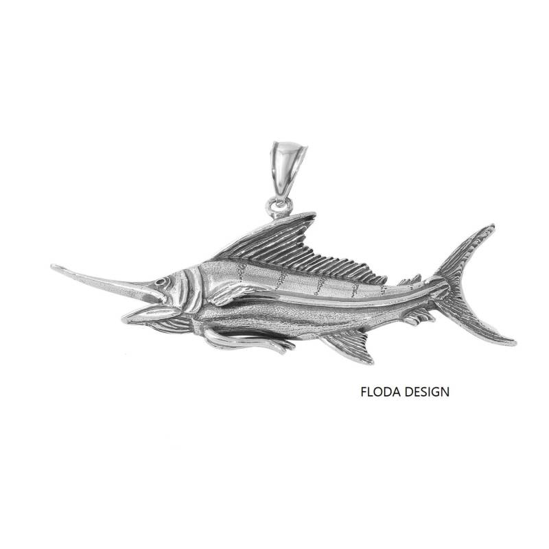 Blauer Marlin Großer Fisch Anhänger Aus Sterlingsilber, Fischschmuck, Schmuck Fd-2-2 von FlodaDesign