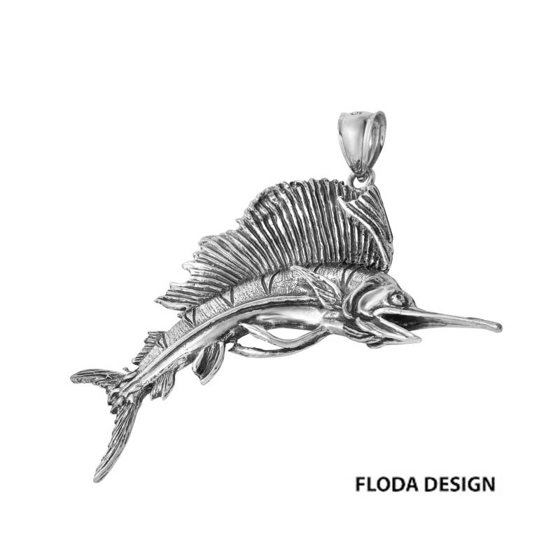 Segelfisch 3D Anhänger in Sterling Silber, Fisch Schmuck, Schmuck Fd-1-1, 7 von FlodaDesign