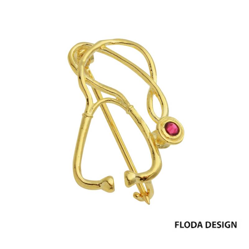 Stethoskop Brosche Aus Sterling Silber 18K Gelbgold Plating Mit Swarovski Kristall, Geburtsstein Schmuck, Abschluss Geschenk von FlodaDesign