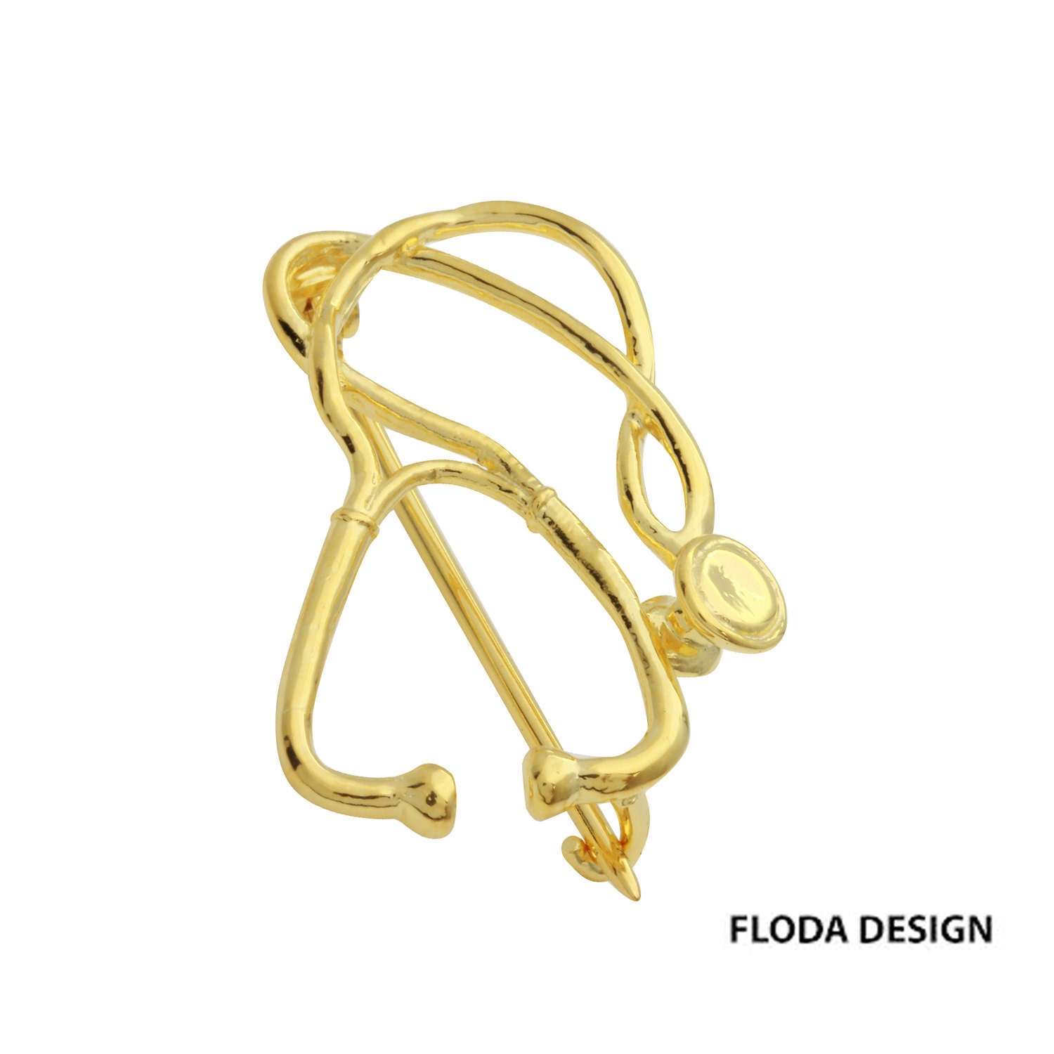 Stethoskop Brosche in Sterling Silber 18K Gelb Vergoldung, Abschluss Schmuck, Anhänger, Geschenk von FlodaDesign