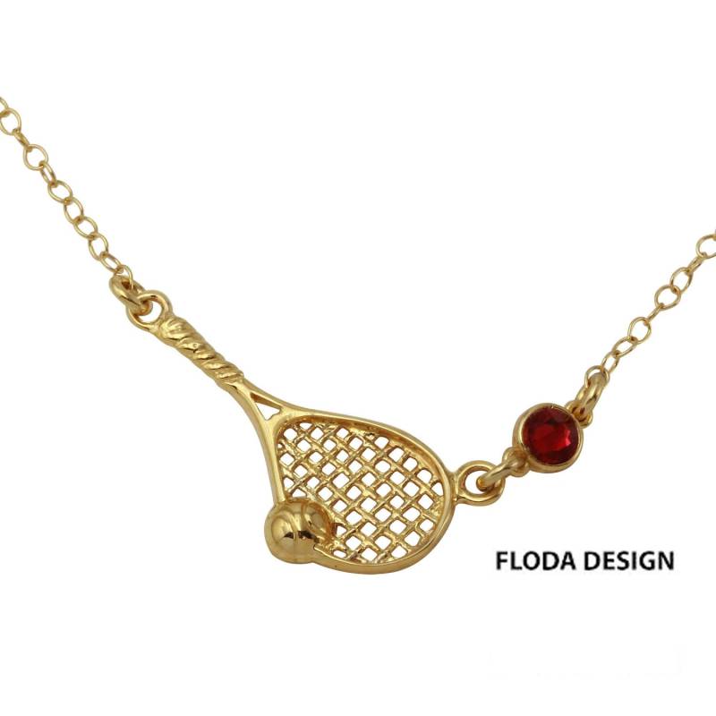 Tennis-Schläger in Sterling Silber Mit Swarovski Crystalyellow Vergoldet, Birthstone Schmuck, Tennisschläger, Tennis-Team-Geschenk von FlodaDesign