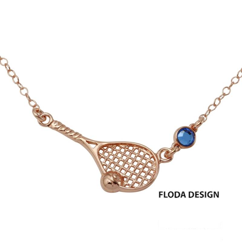 Tennis-Schläger in Sterling Silber Mit Swarovski-Kristall | Rose Gold Überzogen, Birthstone Schmuck, Tennisschläger, Tennis-Team-Geschenk von FlodaDesign