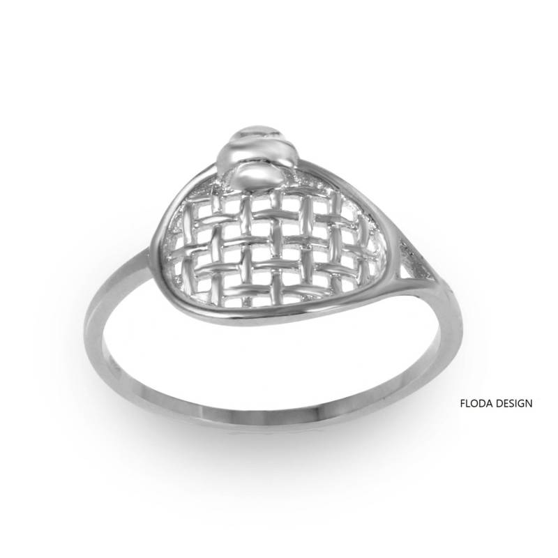 Tennisschläger Ring in Sterling Silber | Rhodiniert, Schmuck, Tennis Team Geschenk von FlodaDesign