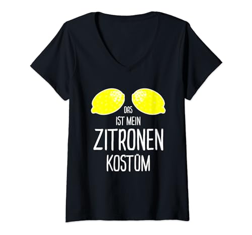 Damen Lustiges Zitronenkostüm Zitronen Kostüm Fasching Karneval T-Shirt mit V-Ausschnitt von Flodee's Zitronen Kostüm