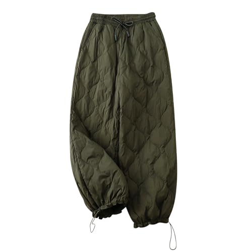 Flodxo Damen Hose Daunenhose Pufferhose Schneehose Winddicht Winter Warme Hose Elastischer Bund Daunen Dicke Hose Gepolstert Gesteppte Thermohose Elastische Taille Sweatpants Winter, Grün 029, XL von Flodxo