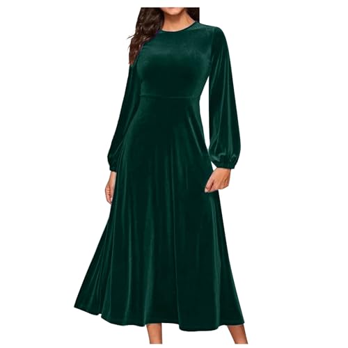 Flodxo Damen Samtkleider Elegant Langarm Maxi Swing Kleid Winter Party Wear 80S Fancy Lange Kleider Übergröße Hochzeit Gast Abendkleid Cocktail Classy Retro Formelle Kleider, armee-grün, M von Flodxo