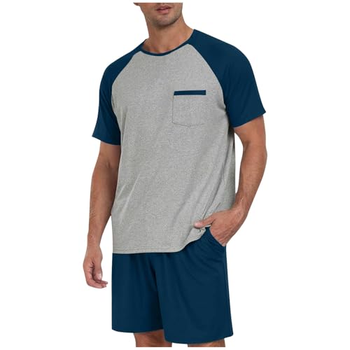 Flodxo Herren Schlafanzug 2er Pack Schlafanzug Baumwolle Shorts Übergröße Lounge Kleidung Sommer Nachtwäsche Schlafanzug Farbblock Pyjamas T-Shirts u, Marina Military, XXXXXL von Flodxo