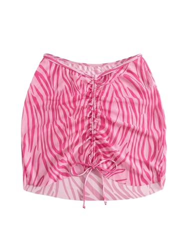 Floerns Damen Bademode Cover Up Rock Zebra Print Kordelzug Strand Röcke Coverups, Pink, Large von Floerns
