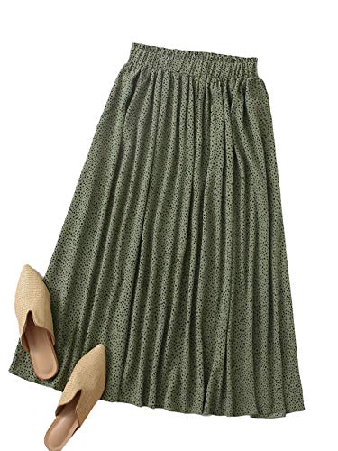 Floerns Damen Boho Elastische Taille Schal Print Plissee Midi Rock, Grün , X-Groß von Floerns