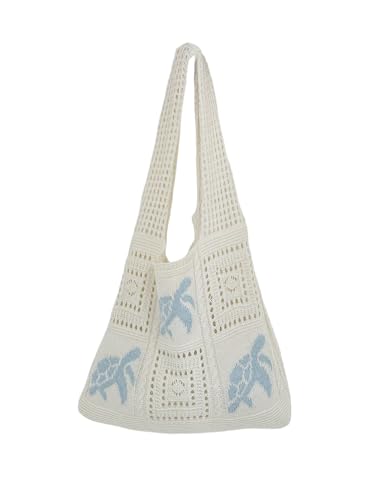 Floerns Damen Häkeltasche Strandtasche Sommer Ästhetische Gestrickte Tote Schultertasche, Blau, Einheitsgröße von Floerns
