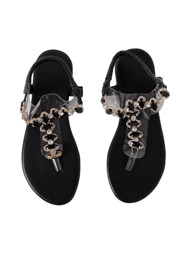 Floerns Damen Strass Transparent Elastisch Knöchelriemen Elegant Sommer Flache Sandalen Walking Strand Schuhe, Schwarz, 38.5 EU Floerns Damen Strass Transparent Elastisch Knöchelriemen Elegant Sommer Flache Sandalen Walking Strand Schuhe, Schwarz, 38.5 EU von Floerns