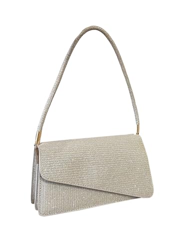 Floerns Glänzende Hobo-Schultertaschen für Damen, glitzernde Klappe, Tragegriff oben, kleine Handtaschen, silber, Einheitsgröße von Floerns