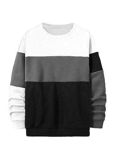 Floerns Herren Casual Colorblock Langarm Sweatshirt Pullover für Herren Thermopullover Tops, Schwarz Grau Multi, Medium von Floerns