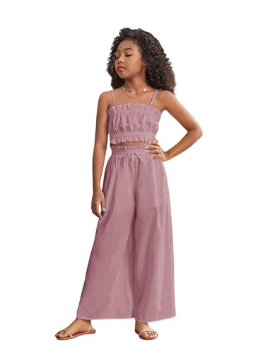 Floerns Mädchen 2-teiliges Set mit Rüschenbesatz und Paperbag-Taille und weitem Bein, Pink, 11-12 Jahre von Floerns