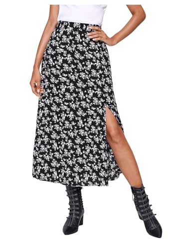 Floerns Women's Boho Floral High Waist Split A Line Midi Skirt A-Black L von Floerns