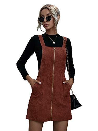 Floerns Women's Corduroy Button Down Pinafore Overall Dress with Pockets Rust Brown XL von Floerns