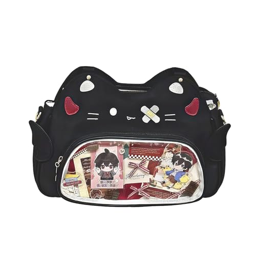 Cat Ita Bag for Kpop Fan Anime Pin Display Ita Tote Bag Japanese Shoulder Bag Kawaii Crossbody, Schwarz, Casual von Floette