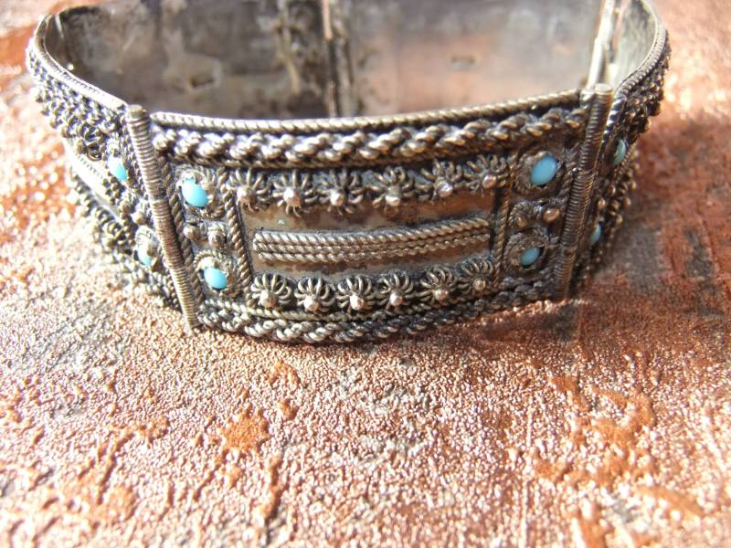 Altes Echtes Silberarmband Mit Türkisen, Gestempelt, Vintage Bzw. Antik Altes Echtes Silberarmband Mit Türkisen, Gestempelt, Vintage Bzw. Antik von FlohmiOmi