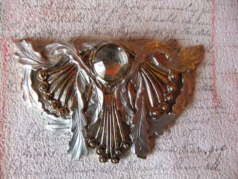 Vintage Gürtelschnalle Jugendstilart 2 Fach Gepunzt Mit Glasstein von FlohmiOmi