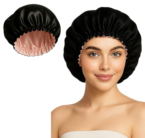 2 Stück Duschhaube, Duschhut, wiederverwendbar, elastisches Band, wasserdichte Badekappen, verstellbar, geeignet für verschiedene Frisuren, für Männer und Frauen, seidiger Schlaf, Badekappe für Frauen 2 Stück Duschhaube, Duschhut, wiederverwendbar, elastisches Band, wasserdichte Badekappen, verstellbar, geeignet für verschiedene Frisuren, für Männer und Frauen, seidiger Schlaf, Badekappe für Frauen von Flomiara
