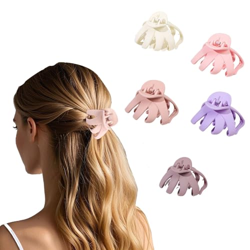 Flomiara 5 Stück Haarspangen für Damen, Oktopus-Klauen-Clip, geeignet für dickes und dünnes Haar, leicht und niedlich, rutschfeste, matte und feste Haarnadel, Kunststoff-Haarnadel, milchiges Mhit von Flomiara