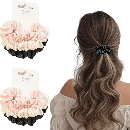 Flomiara Haargummis für Damen, Seidensatin-Haargummis, weich, einfarbig, elastisch, schmal, kleiner Pferdeschwanz-Halter mit elastischen Haarbändern für dickes, dünnes, lockiges Haar, Rosa, Weiß Flomiara Haargummis für Damen, Seidensatin-Haargummis, weich, einfarbig, elastisch, schmal, kleiner Pferdeschwanz-Halter mit elastischen Haarbändern für dickes, dünnes, lockiges Haar, Rosa, Weiß von Flomiara