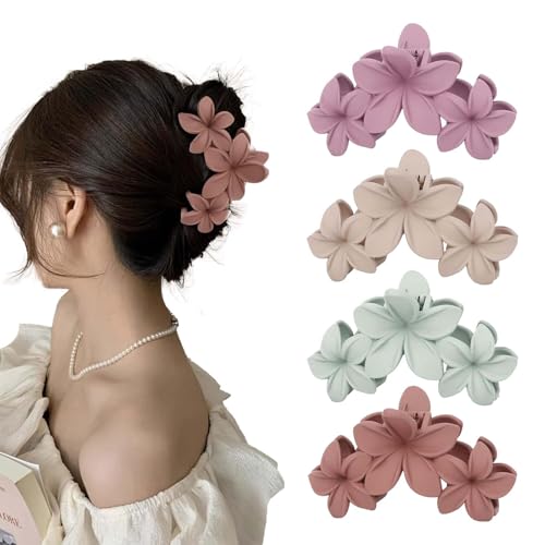 Flomiara Haarspangen für Damen, Blumenkrallen-Clips, niedliche Haarspangen, geeignet für dickes, dünnes Haar, rutschfeste, matte, feste Haarnadel, Kunststoff-Haarnadel, grauweiß, grün, braun, lila, 4 Flomiara Haarspangen für Damen, Blumenkrallen-Clips, niedliche Haarspangen, geeignet für dickes, dünnes Haar, rutschfeste, matte, feste Haarnadel, Kunststoff-Haarnadel, grauweiß, grün, braun, lila, 4 von Flomiara