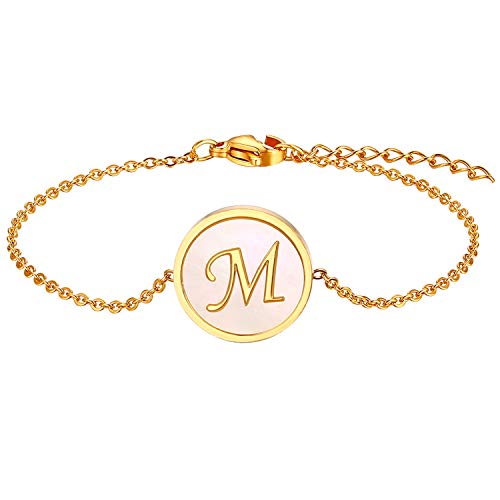 Flong Damen Frauen Armband Freundschaftsarmband BFF Armbänder Kugelkette in Gold Ton mit Name M Alphabet Buchstaben Anhänger von Flongo