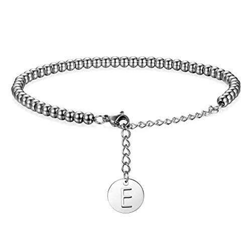 Flong Damen Frauen Armband Herren Männer Armreif Kugelkette in Silber Ton mit Name Alphabet E Buchstaben Anhänger von Flongo