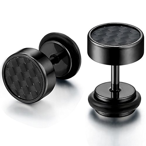 Flong Männer Ohrstecker Damen Ohrringe, 8mm Edelstahl Gestüt Stecker Kohlenstoff Carbon Fiber Kohlefaser Ohrringe Ohrstecker Ohrhänger Schwarz Fake Plug Tunnel Herren … von Flongo