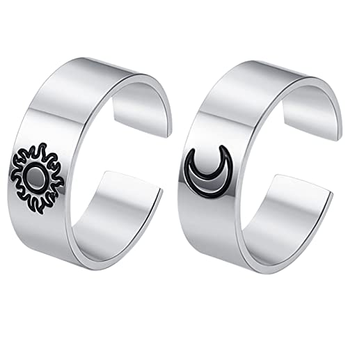 Flongo 1 Paar Verlobungsringe Ehepaar-Ringe Offener Ringe aus Edelstahl Silber BFF Ringe Sonne/Mond/Stern Gravur Ringe für Paare, Schwestern, Beste Freunde Flongo 1 Paar Verlobungsringe Ehepaar-Ringe Offener Ringe aus Edelstahl Silber BFF Ringe Sonne/Mond/Stern Gravur Ringe für Paare, Schwestern, Beste Freunde von Flongo