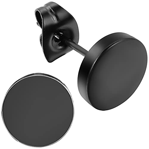 Flongo Ohrringe Herren Ohrstecker Damen: fake plug faux gauges fakeplug schwarz black tunnel Edelstahl Stud piercings earrings plugs black Geschenke für Frauen Männer 10mm von Flongo