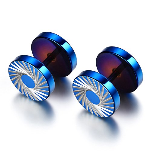 Flongo Damen Ohrringe 10 mm Fake Plugs der tunnel stretcher aus Edelstahl mit Blütenblätter Blumen Muster glänzend blau Ohrstecker für Herren männer Frauen Unisex Cheater Ohrstecker Schraubverschluss von Flongo