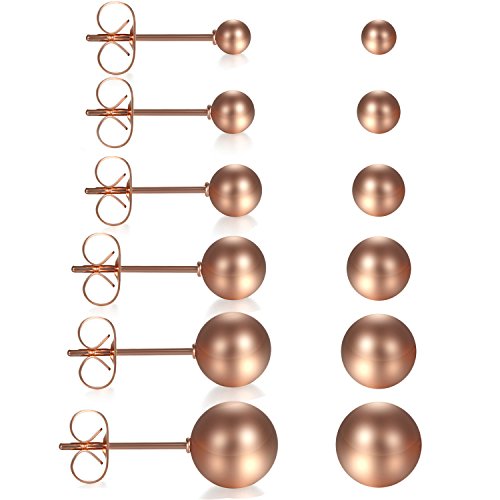 Flongo 12 Stück Perlen Ohrringe 3~8mm Edelstahl Gestüt Stecker Ohrringe Ohrstecker Perlenohrringe Stecker Rose Gold Kugel Perle Perlen Runde Kreis Circle Charm Elegant Damen Ohrschmuck Set von Flongo