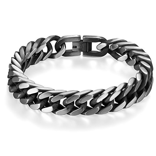 Flongo 12MM Edelstahl Armband Armreif Armkette Kette Armschmuck Link Handgelenk Panzerkette Silber Ton Rock Punk Biker Motorradfahrer Herren Herrenkette von Flongo