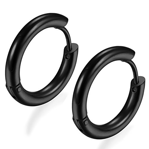 Flongo 18mmmm Edelstahl Ohrstecker Reifen Huggie Ohrringe Ohrschmuck Klapp Creolen Schwarz O-Ring Poliert Polished Einzigartig Herren, Damen von Flongo