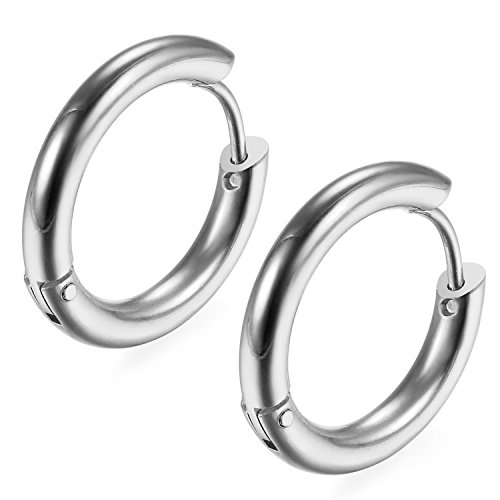 Flongo 18mmmm Edelstahl Ohrstecker Reifen Huggie Ohrringe Ohrschmuck Klapp Creolen Silber O-Ring Poliert Polished Einzigartig Herren, Damen von Flongo