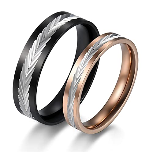 Flongo 2 Stück Ehering Band Paare Ring Partnerring mit Schnitzerei Schwarz Rosegold Valentine Valentinstag Lieben Paar Hochzeit Engagement Verlobungsringe Herren, Damen von Flongo