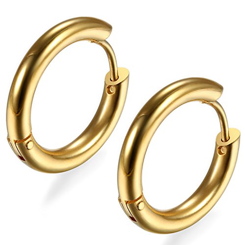 Flongo 22mm Edelstahl Ohrstecker Reifen Huggie Ohrringe Ohrschmuck Klapp Creolen Gold O-Ring Poliert Polished Einzigartig Herren, Damen von Flongo