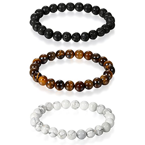 Flongo 3 Stück 8mm Energiearmband Energie Armband Armreif Link Handgelenk EnergieStein Imitation Tiger-Auge Lava Weißer Türkis Braun Schwarz Weiß Gebet Mala Kugel Perle Herren,Damen Flongo 3 Stück 8mm Energiearmband Energie Armband Armreif Link Handgelenk EnergieStein Imitation Tiger-Auge Lava Weißer Türkis Braun Schwarz Weiß Gebet Mala Kugel Perle Herren,Damen von Flongo