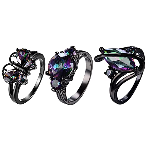 Flongo 3 Stück Damen Ringe Halloween-Ring Schmetterling Anhänger Kupfer + Zirkon Ring Mädchen-Ring Halloween-Party Geschenk von Flongo