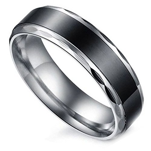 Flongo Partnerringe Damenring Herrenring Ring Edelstahl Band Ring Silber Schwarz Valentine Paar Ringe Verlobung Engagement Verlobungsringe Hochzeit Damen Größe 52mm von Flongo