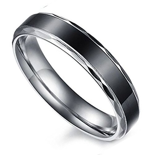 Flongo Partnerringe Damenring Herrenring Ring Edelstahl Band Ring Silber Schwarz Valentine Paar Ringe Verlobung Engagement Verlobungsringe Hochzeit Damen Größe 59mm von Flongo