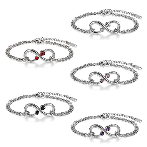 Flongo 5 Stück Edelstahl Armband Armkette Fußkette Fußkettchen Herz Zirkonia Silber Infinity Unendlichkeit Zeichen Symbol Panzerkette Kette Lieben Charm Elegant Damen Set von Flongo