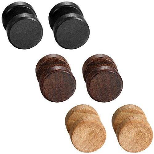 Flongo Holz Ohrstecker 6 Stück 12mm Edelstahl Gestüt Stecker Ohrringe Braun Schwarz Fake Plug Tunnel Piercing Ohrschmuck Für Herren, Damen von Flongo
