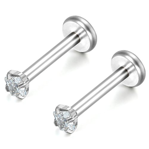 Flongo 6mm Edelstahl Stecker Ohrringe Ohrstecker Nasenstecker Nasenpiercing Lippen Tragus Piercing Schmuck Quadrat CZ Zirkon Zirkonia Silber Charms Herren, Damen von Flongo