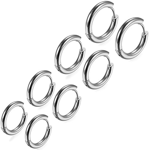 Flongo 8 Stück 18mm-24mm Edelstahl Ohrstecker Reifen Huggie Ohrringe Ohrschmuck Klapp Creolen Silber O-Ring Poliert Polished Einzigartig Herren, Damen Schmuckset von Flongo