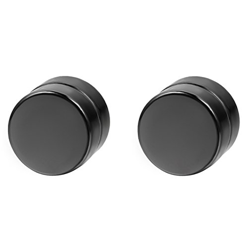 Flongo Magnet Ohrringe schwarz 8mm Edelstahl Herren Ohrstecker magnetisch fake plug tunnel stud magnetic earrings Damen kein Loch ohne Loch Ohrschmuck von Flongo