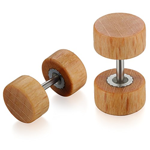 Flongo Damen Holz Ohrstecker 10mm Knopf Männer Frauen Ohrringe Holz Ohrstecker Gestüt Stecker Ohrringe Holzschmuck Fake Plug Tunnel Ohrstecker Piercing Ohrschmuck braun von Flongo