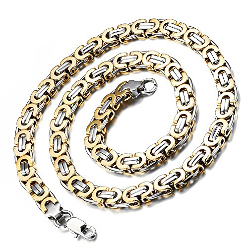 Flongo Herren-Kette Königskette Herrenkette Männer Kette, 9mm Breit Edelstahl Halskette Ketten Schwarz Silber Rose Gold Goldkette 57cm Herrschsüchtig Rau Rock Herren-Accessoires von Flongo